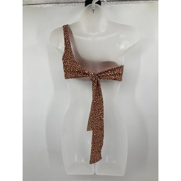 Aerie Ribbed One Shoulder Brown Pink Bikini Top Animal Print S/M Padded - Picture 3 of 10